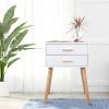 Set of 2 Wood Mid-Century Modern End Table Nightstand with 2 Drawers for Bedroom Living Room; 24.8"H