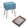 Set of 2 Wood Mid-Century Modern End Table Nightstand with 2 Drawers for Bedroom Living Room; 24.8"H