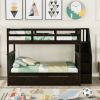 Stairway Full-Over-Full Bunk Bed with Drawer;  Storage and Guard Rail for Bedroom