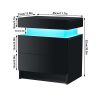 1 Pack LED Light Nightstand Nightstand with 2 Drawers Home Bedroom Black and White High Gloss Finish