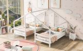 Double Twin Size Triangular House Beds with Built-in Table,Gray