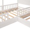 Wood House Bed Twin Size;  2 Twin Solid Bed L structure with fence and slatted frame