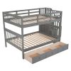 Stairway Full-Over-Full Bunk Bed with Drawer;  Storage and Guard Rail for Bedroom