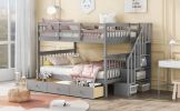 Stairway Full-Over-Full Bunk Bed with Drawer;  Storage and Guard Rail for Bedroom