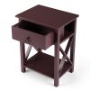 Set of 2 Wooden Nightstand;  X-Shaped Sofa Side Table End Table with Drawer and Open Shelf;  Bedroom Living Room Furniture