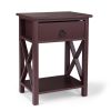 Set of 2 Wooden Nightstand;  X-Shaped Sofa Side Table End Table with Drawer and Open Shelf;  Bedroom Living Room Furniture