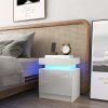 1 Pack LED Light Nightstand Nightstand with 2 Drawers Home Bedroom Black and White High Gloss Finish