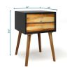 Mid-Century End Side Table Wooden Nightstand With 2 Storage Drawers