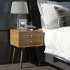 Mid-Century End Side Table Wooden Nightstand With 2 Storage Drawers