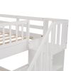 Stairway Full-Over-Full Bunk Bed with Drawer;  Storage and Guard Rail for Bedroom