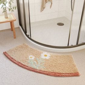 Absorbent Floor Mat Fan-shaped Carpet Shower Room Door Mat Bathroom Non-slip (Option: Arc Tea Rainbow Young Flower-42 X100cm Thick Cashmere)