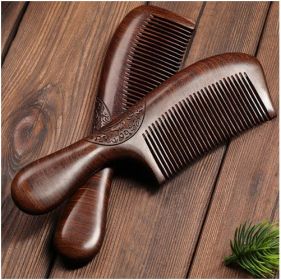 Gold Wire Green Circle Handle Double-sided Carved Wooden Comb (Option: Dense Gear)