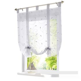 Embroidered Pastoral Adjustable Curtain Rod Ribbon Roman Window Screen (Option: Light Gray-80 √ó 140cm)