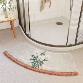 Absorbent Floor Mat Fan-shaped Carpet Shower Room Door Mat Bathroom Non-slip (Option: Arc Summer Ran Daisy-40 X75cm Crystal Velvet)