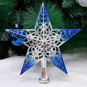 Gold Plating Three-dimensional Hollow Plastic Christmas Tree Decorations Top Star (Option: Silver Blue)