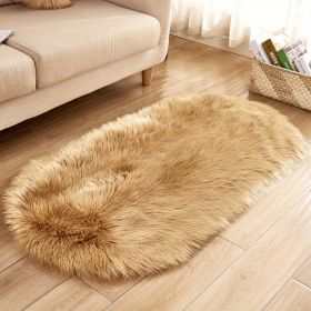 1pc Super Soft Area Rug, Plush Fluffy Faux Sheepskin Oval Floor Mat For Living Room Bedroom, Machine Washable Bedside Rugs, Shaggy Plush Carpet Faux R (Color: Khaki, size: 23.62*47.24inch)