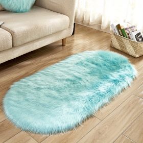 1pc Super Soft Area Rug, Plush Fluffy Faux Sheepskin Oval Floor Mat For Living Room Bedroom, Machine Washable Bedside Rugs, Shaggy Plush Carpet Faux R (Color: light blue, size: 31.5*47.24inch)