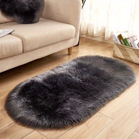 1pc Super Soft Area Rug, Plush Fluffy Faux Sheepskin Oval Floor Mat For Living Room Bedroom, Machine Washable Bedside Rugs, Shaggy Plush Carpet Faux R (Color: Dark grey, size: 19.69*31.5inch)