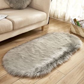 1pc Super Soft Area Rug, Plush Fluffy Faux Sheepskin Oval Floor Mat For Living Room Bedroom, Machine Washable Bedside Rugs, Shaggy Plush Carpet Faux R (Color: Grey, size: 31.5*47.24inch)