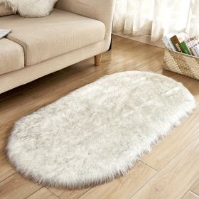 1pc Super Soft Area Rug, Plush Fluffy Faux Sheepskin Oval Floor Mat For Living Room Bedroom, Machine Washable Bedside Rugs, Shaggy Plush Carpet Faux R (Color: White Gray Tip, size: 23.62*35.43inch)