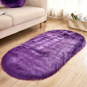 1pc Super Soft Area Rug, Plush Fluffy Faux Sheepskin Oval Floor Mat For Living Room Bedroom, Machine Washable Bedside Rugs, Shaggy Plush Carpet Faux R (Color: Purple, size: 23.62*35.43inch)