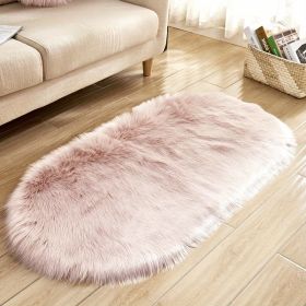 1pc Super Soft Area Rug, Plush Fluffy Faux Sheepskin Oval Floor Mat For Living Room Bedroom, Machine Washable Bedside Rugs, Shaggy Plush Carpet Faux R (Color: pink, size: 23.62*35.43inch)