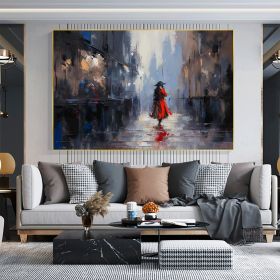 Hand Painted Oil Painting Abstract Cityscape Oil Painting On Canvas Original Woman In Red Painting Living Room Wall Decor Female Portrait Painting Lar (style: 1, size: 50X70cm)