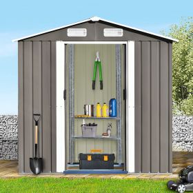 Patio 6ft x4ft Bike Shed Garden Shed; Metal Storage Shed with Adjustable Shelf and Lockable Door; Tool Cabinet with Vents and Foundation for Backyard; (Color: Gray)