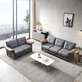 Living Room Furniture Linen Fabric Faux Leather with Wood Leg 2+3 Sectional (Dark Grey) (Color: Dark grey)