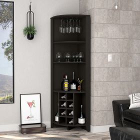 Bouvet Corner Bar Cabinet; Three Shelves; Eight Built-in Wine Rack; Two Side Shelves (Color: Black)