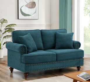 Modern Sofa for Living Room,61" Green Chenille Sofa Couch, Sectional Love Seat Sofa Couch with Brown Legs, Upholstered Sofa for Apartment Bedroom Home (Color: Lake Green)