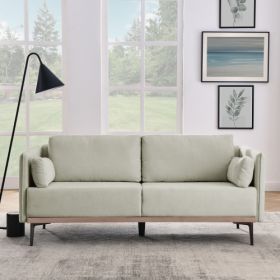 Modern Sofa 3-Seat Couch with Stainless Steel Trim and Metal Legs for Living Room (Material: Linen, Color: beige)