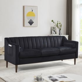 Mid Century Modern Chesterfield sofa couch, Comfortable Upholstered sofa with Velvet Fabric and Wooden Frame and Wood Legs for Living Room/Bed Room/Of (Material: Velvet, Color: Black)