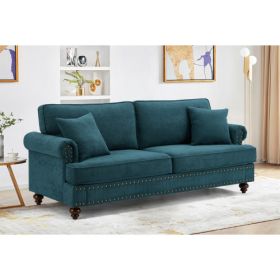 Modern Sofa for Living Room, 82" Green Chenille Sofa Couch, Sectional Love Seat Couch with Brown Legs, Upholstered Sofa for Apartment Bedroom Home Off (Material: Chenille, Color: Green)