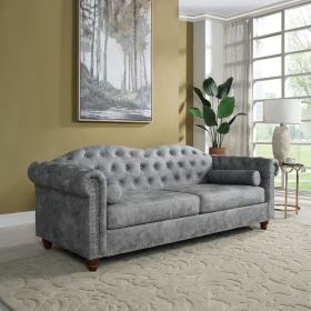 Classic Traditional Living Room Upholstered Sofa with high-tech Fabric Surface/ Chesterfield Tufted Fabric Sofa Couch, Large-White (Material: Velvet, Color: Gray)