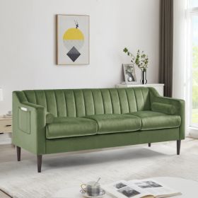 Mid Century Modern Chesterfield sofa couch, Comfortable Upholstered sofa with Velvet Fabric and Wooden Frame and Wood Legs for Living Room/Bed Room/Of (Material: Velvet, Color: Green)