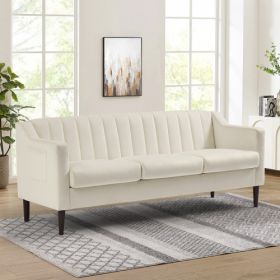 Mid Century Modern Chesterfield sofa couch, Comfortable Upholstered sofa with Velvet Fabric and Wooden Frame and Wood Legs for Living Room/Bed Room/Of (Material: Velvet, Color: White)