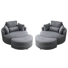 [Video] Welike Swivel Accent Barrel Modern Dark Grey Sofa Lounge Club Big Round Chair with Storage Ottoman Linen Fabric for Living Room Hotel with Pil (Color: as Pic)