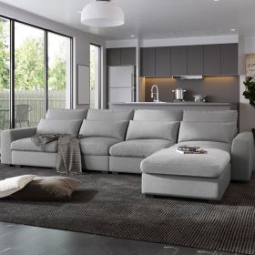 U_Style Modern Large L-Shape Feather Filled Sectional Sofa, Convertible Sofa Couch with Reversible Chaise for Living Room (Color: as Pic)