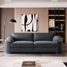 U_Style Stylish Sofa with Semilunar Arm, Rivet Detailing, and Solid Frame for Living Room (Color: as Pic)