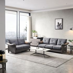 Living Room Furniture Linen Fabric Faux Leather with Wood Leg 2+3 Sectional (Dark Grey) (Color: as Pic)