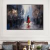 Hand Painted Oil Painting Abstract Cityscape Oil Painting On Canvas Original Woman In Red Painting Living Room Wall Decor Female Portrait Painting Lar