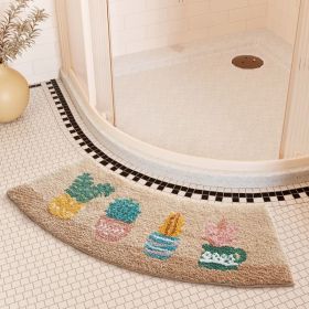 Absorbent Floor Mat Fan-shaped Carpet Shower Room Door Mat Bathroom Non-slip (Option: Arc Edge Wild Pot-42 X100cm Crystal Velvet Thin)